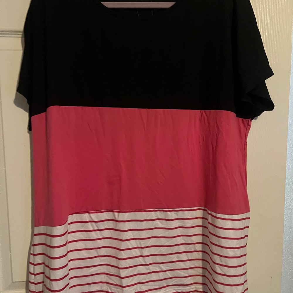 Color Block Women's Top - Black, Pink, and White